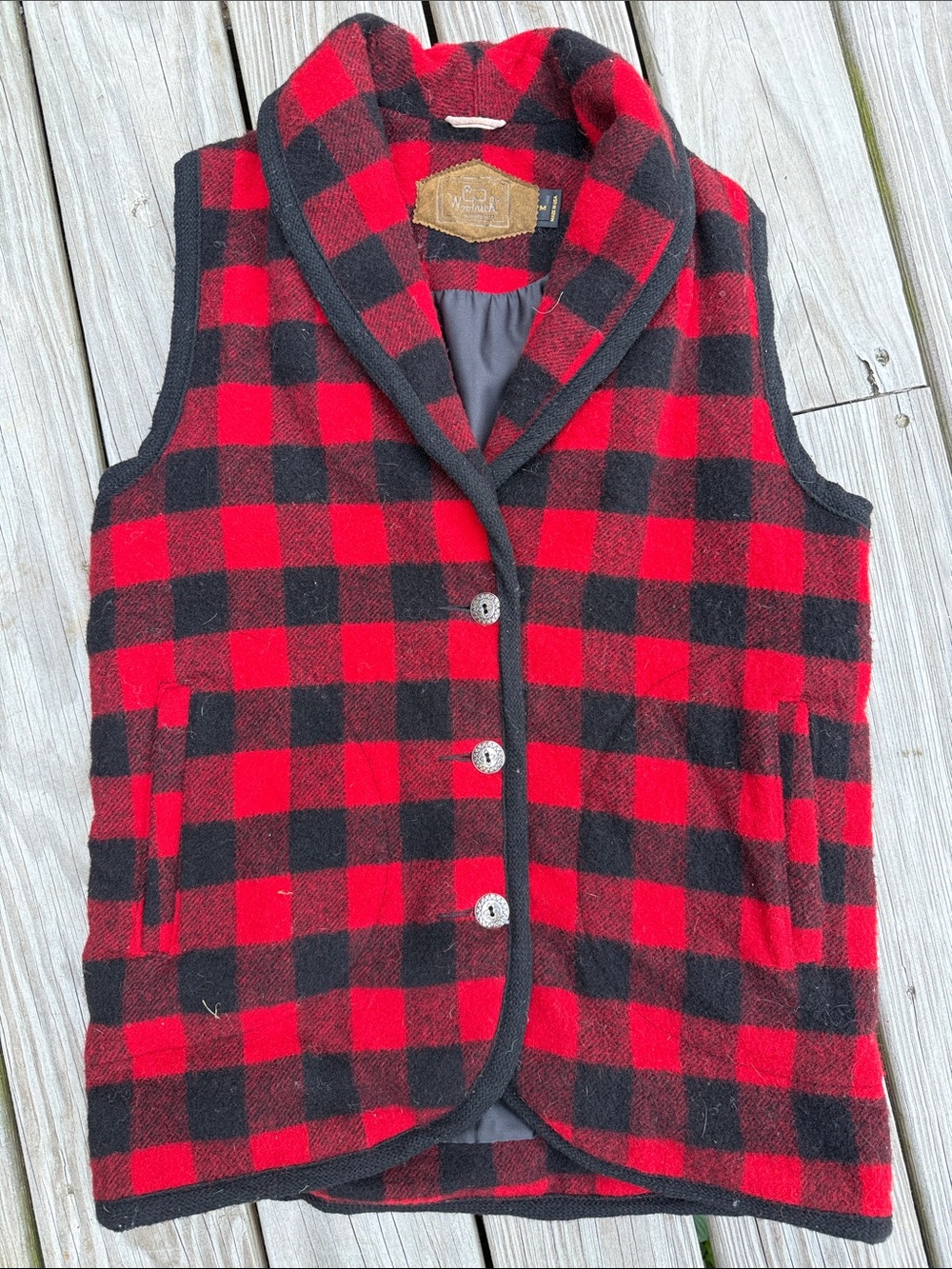 Vintage Woolrich Red and Black Buffalo Plaid Wool Vest - made in the US